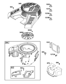 Blower Housing Group Diagram and Parts List for 49E877-0021-G1 400000 - 699999 Briggs and Stratton Engine